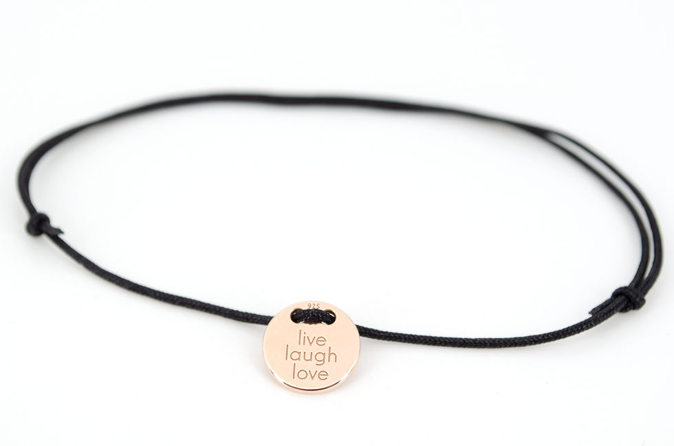 Miniaturbild: Armband Rosegold Plättchen Gravur Lebe Liebe Lache als Geschenk für Familie oder Freunde individuell angefertigter Schmuck