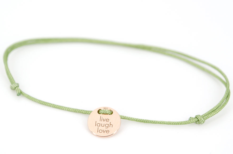 Miniaturbild: Armband Rosegold Plättchen Gravur Lebe Liebe Lache als Geschenk für Familie oder Freunde individuell angefertigter Schmuck