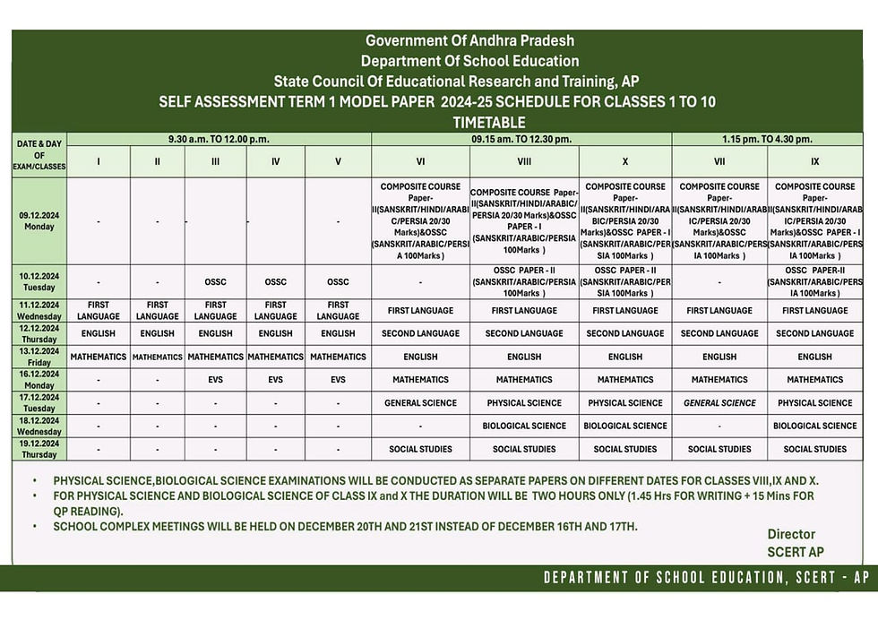 SA 1 Time Table