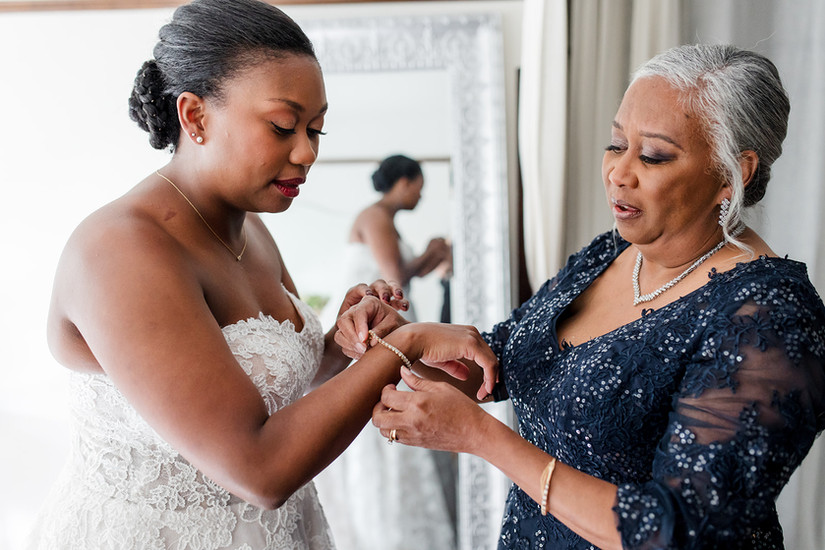 Bride with Nashville wedding hair and makeup assisted by mother