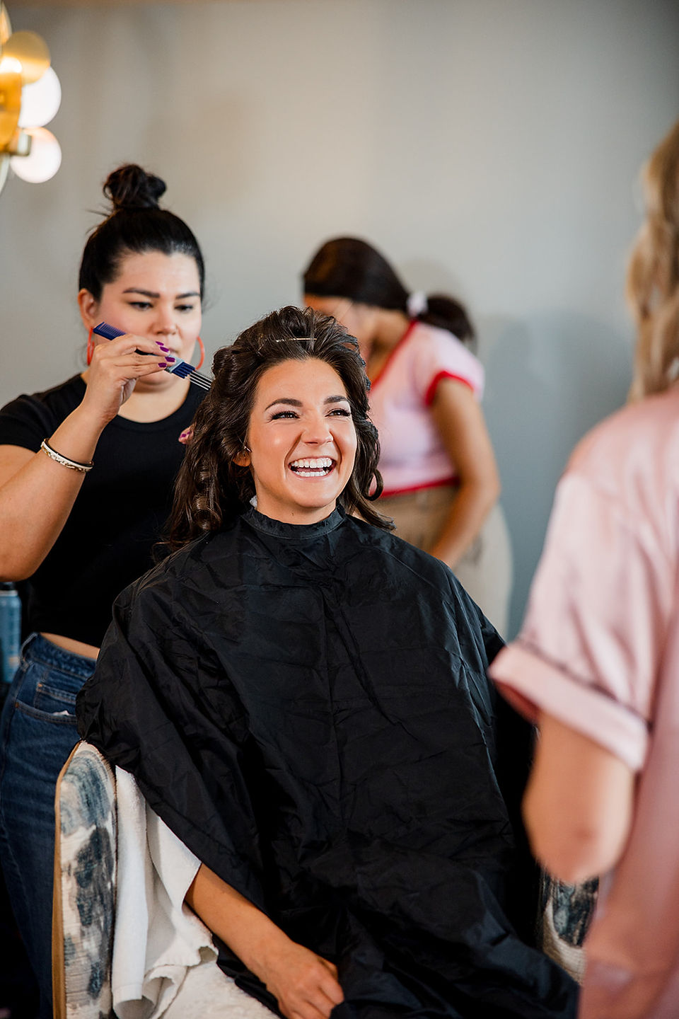 Bride laughing during Nashville wedding hair and makeup