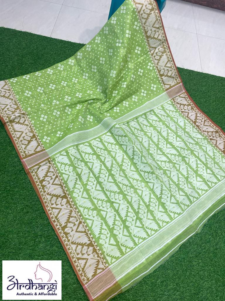 Traditional Semi Polish BD Dhakai Jamdani Light Green