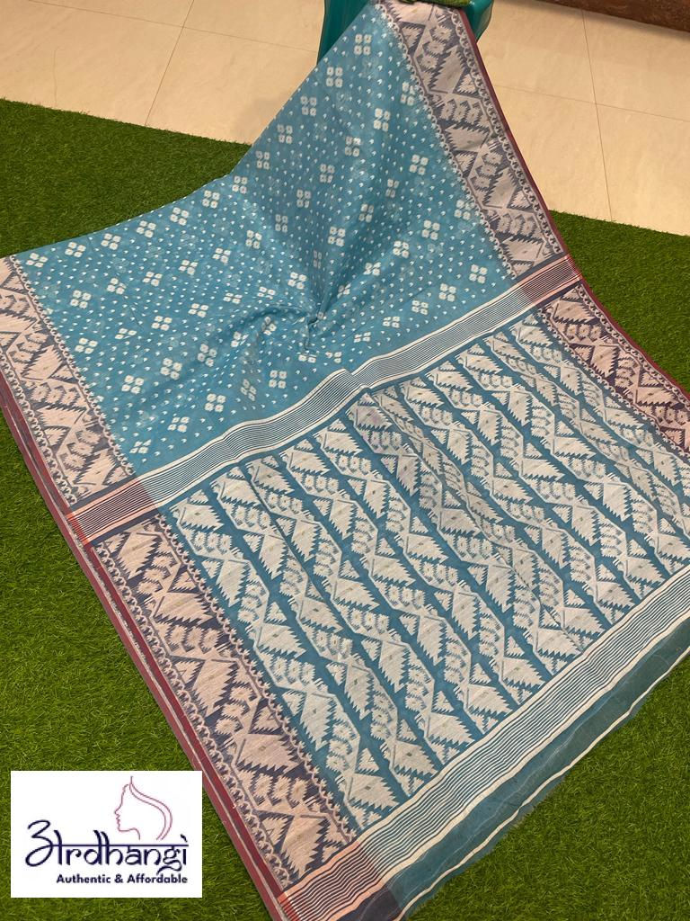Traditional Semi Polish BD Dhakai Jamdani Steel Blue