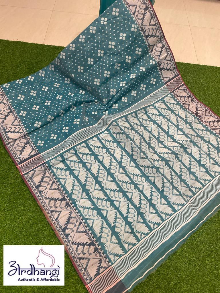 Traditional Semi Polish BD Dhakai Jamdani Sapphire Blue