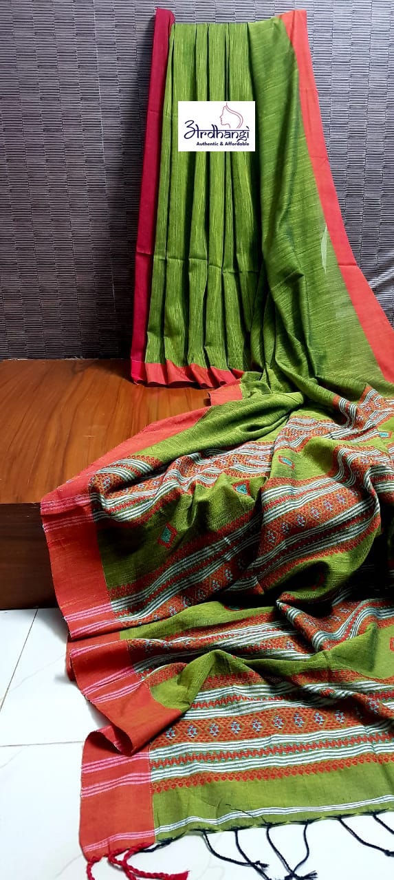 Cotton Khadi Jamdani Olive Green