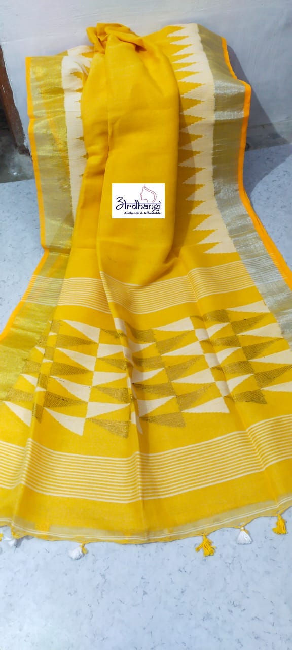Cotton Vanga Kanch Jamdani Golden Yellow