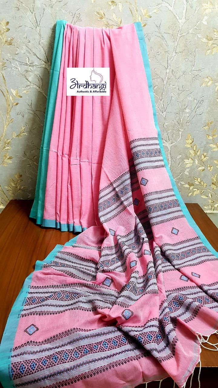 Cotton  Khadi Jamdani Baby Pink