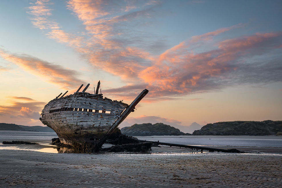 Old ship wreck called Bad Eddie. This was taken at low tide at sunset in Donegal Ireland