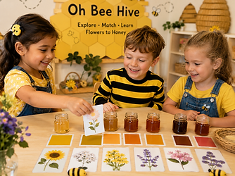Students matching flowers and honey while learning about pollination