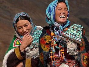 Two Spiti women in their beaded traditional attire