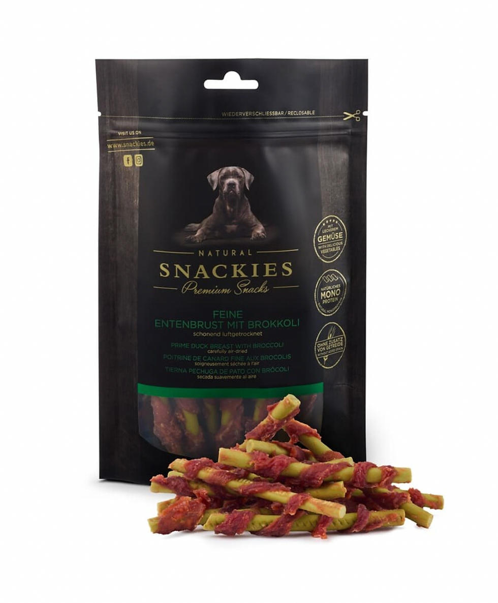 Miniaturbild: Feine Entenbrust mit Brokkoli 170 g – getreidefreier Hundesnack mit 52 % Entenbrust in der Packung