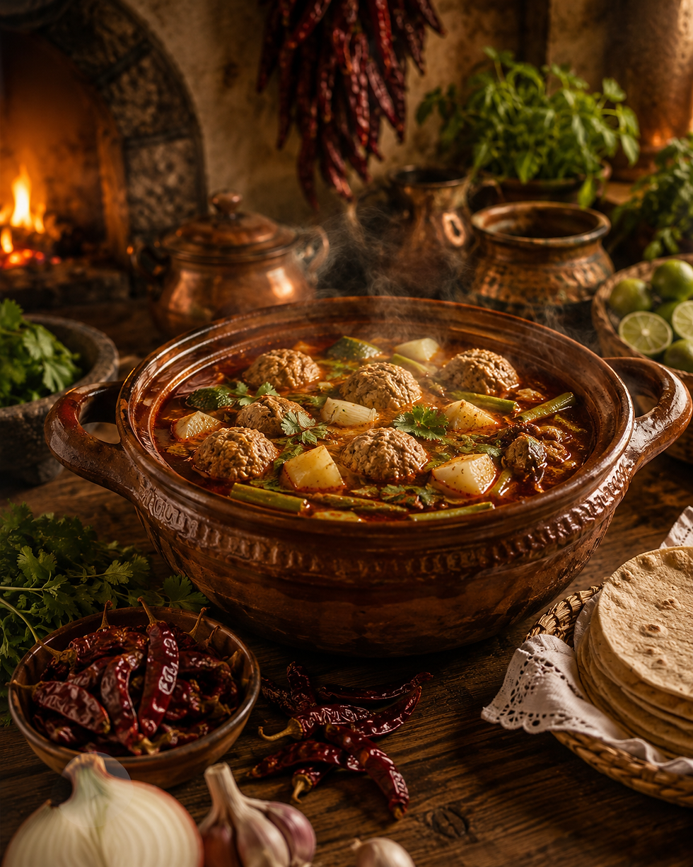 Albóndigas en caldo de guajillo de la Nana Rosa.