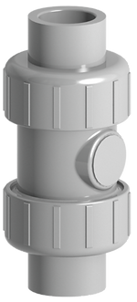 Close up of optional true union PVC, CPVC ball check valve