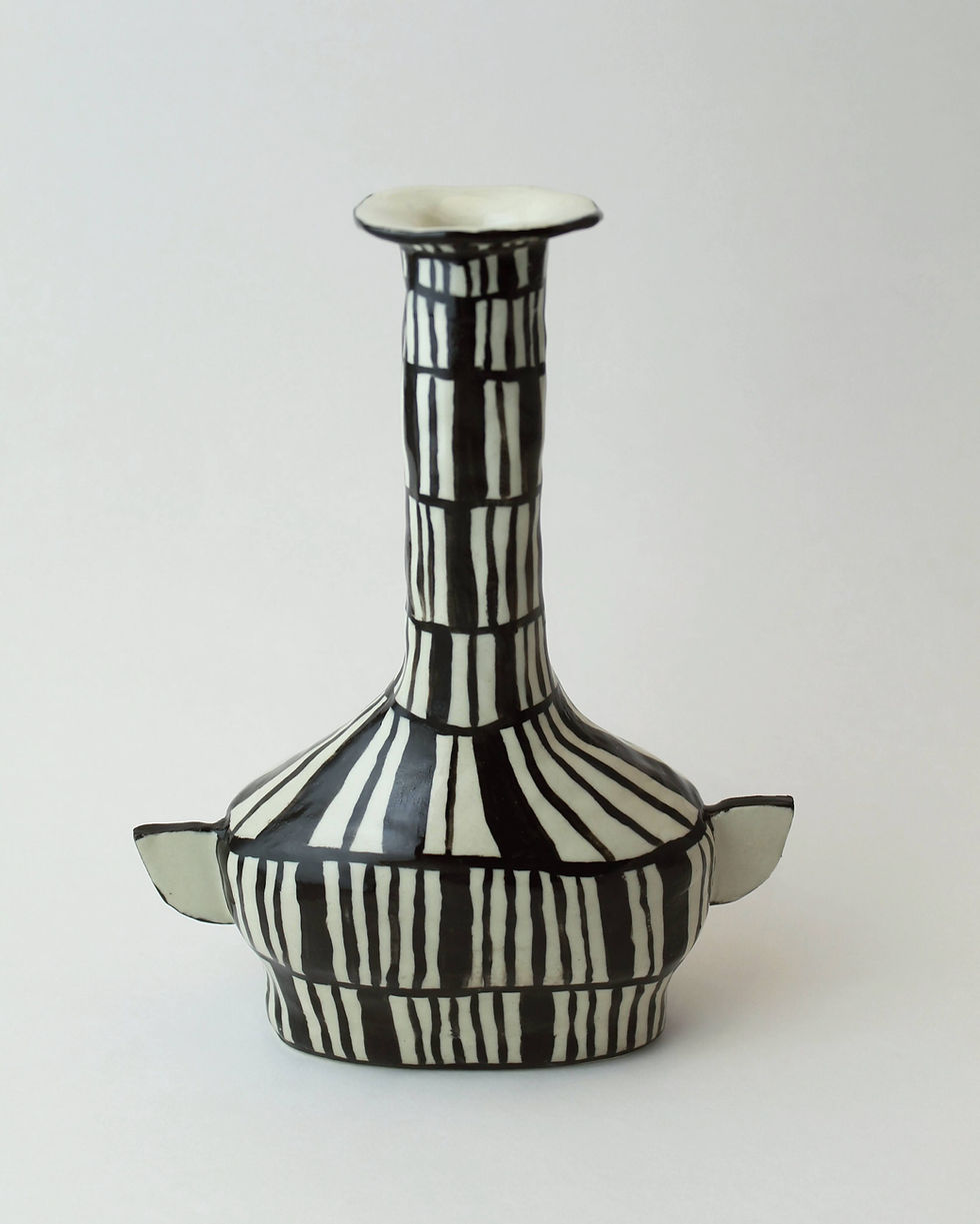 handmade ceramic pottery vase with painted designs
