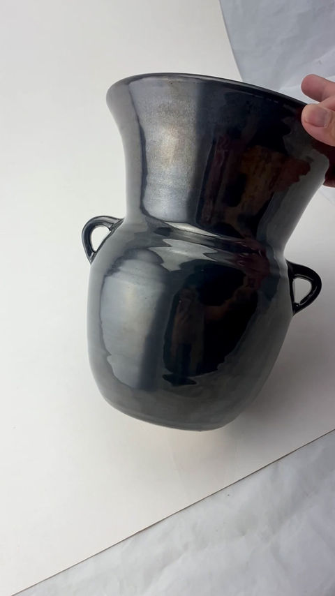 Thumbnail: Metallic Black Vase with Handles