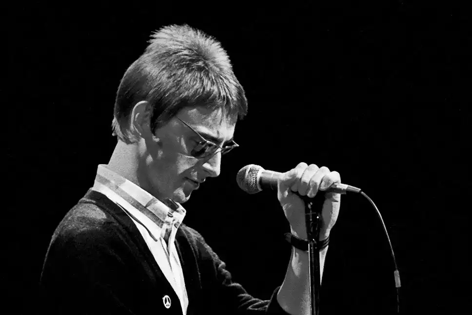 Black and white photograph of Paul Weller from The Jam and Style Council