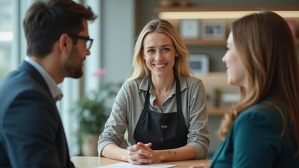 Eye-level view of a customer service representative assisting a client