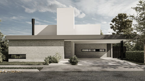 Proyecto arquitectónico de vivienda unifamiliar en barrio cerrado. Hormigón visto.