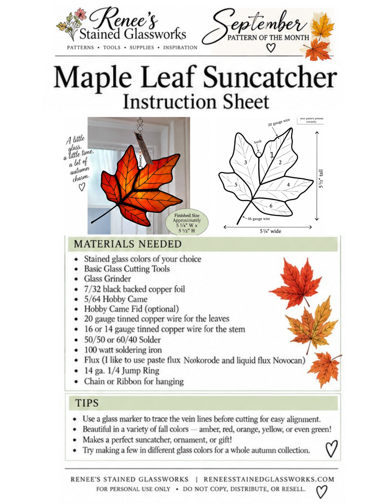 Maple Leaf Pattern Instruction Sheet