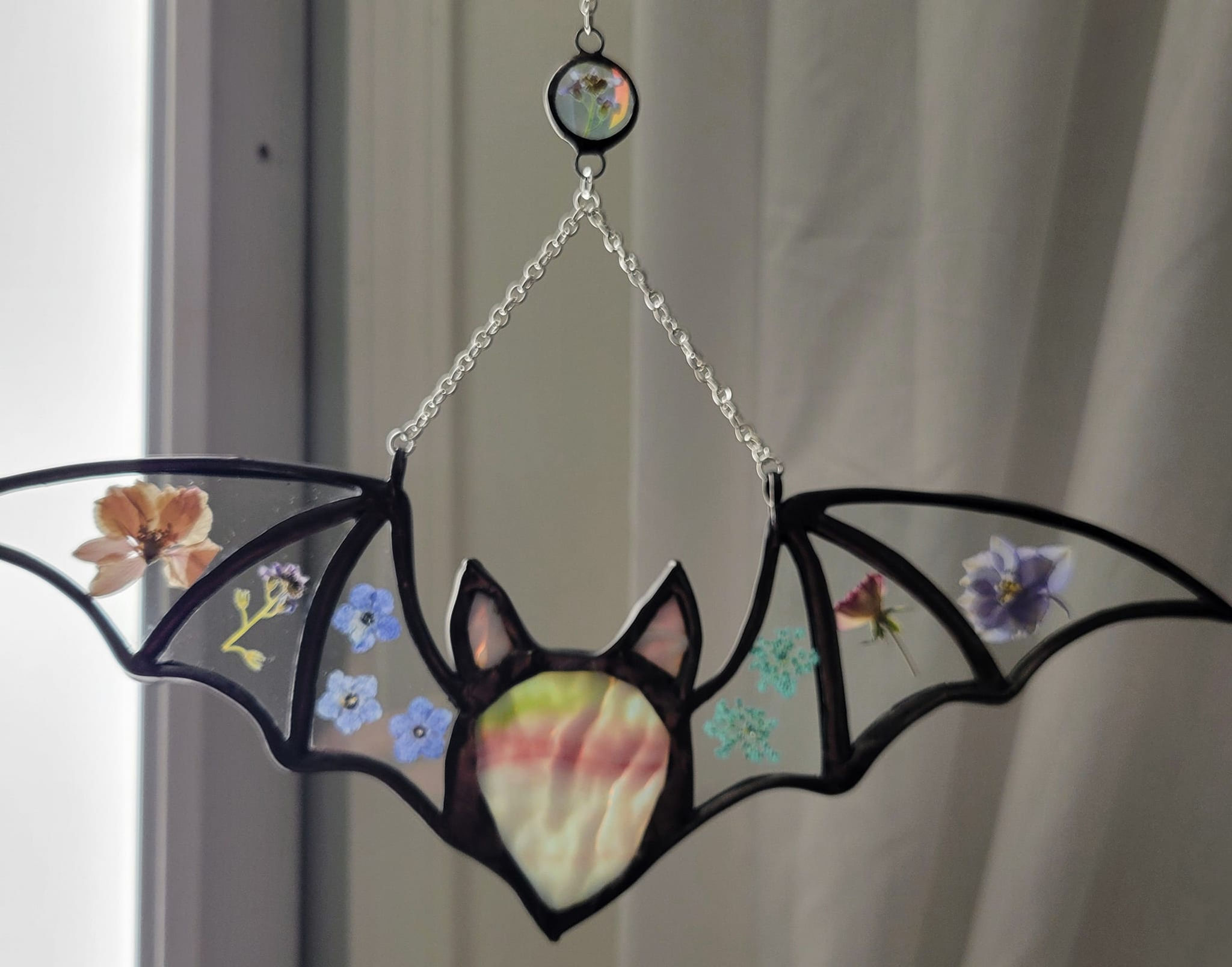 Stained Glass Pressed Flower Bat