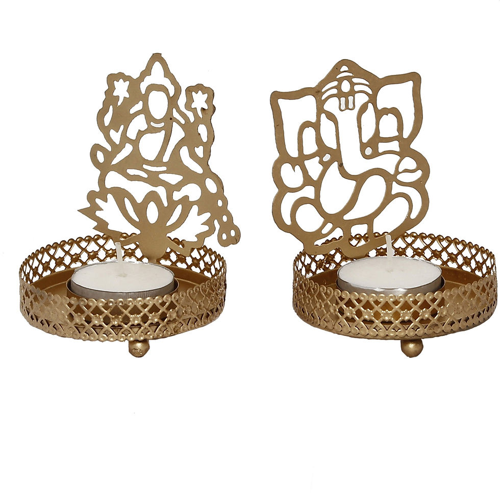 Thumbnail: eCraftIndia Laxmi Ganesha Shadow Tea Light Holder Iron Tealight Holder