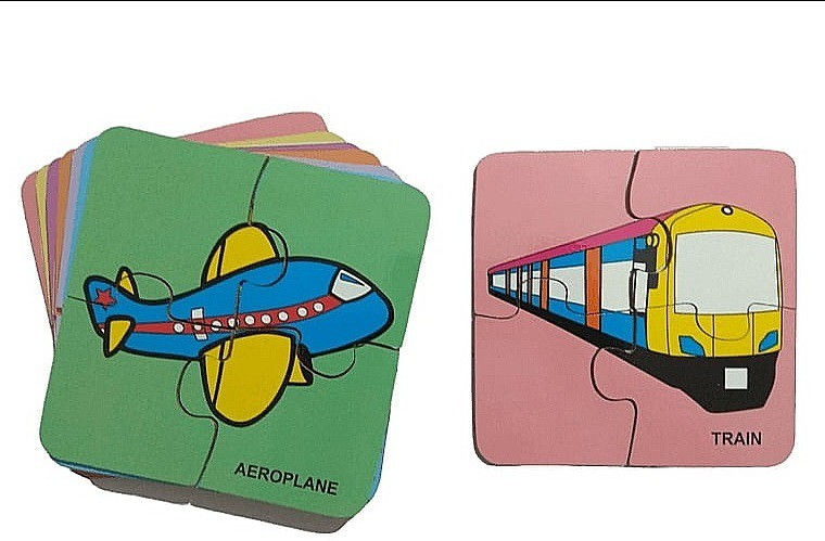 Thumbnail: IJARP Wooden Colorful 4 Part Block Set of 8 Different Transports Puzzle Jigsaw 