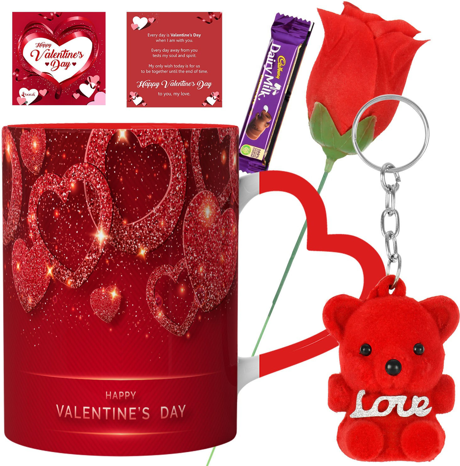 Meepo Artificial Flower, Greeting Card, Mug, Keychain Gift Set