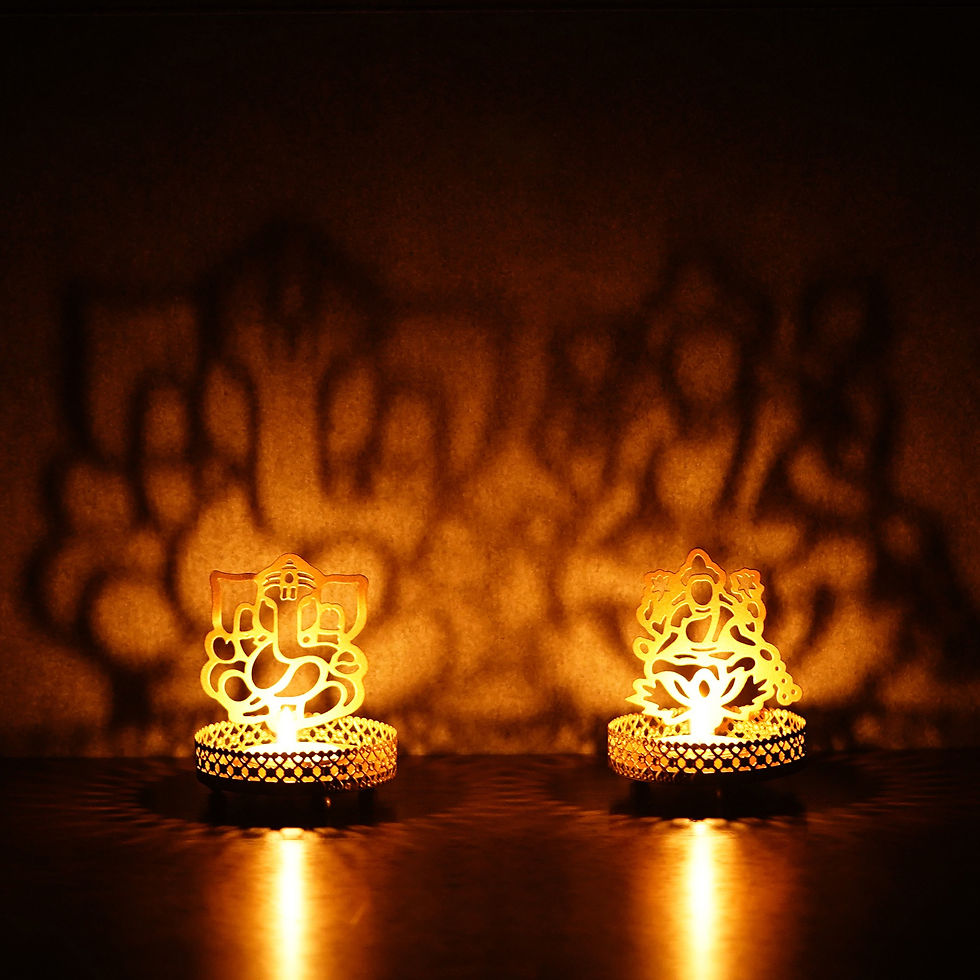 Thumbnail: eCraftIndia Laxmi Ganesha Shadow Tea Light Holder Iron Tealight Holder