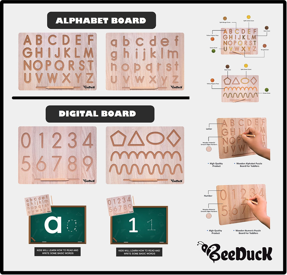 Thumbnail: BeeDuck English Wooden Alphabet and Number & Patten Tracing Board with Dummy Pe