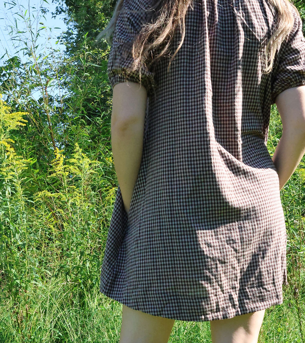 Thumbnail: Mocha, Gingham Puff Sleeve Dress