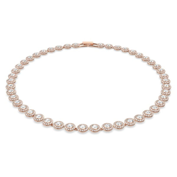Angelic necklace Round, White, Rose-gold tone plated