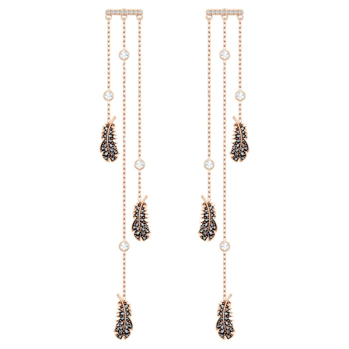 Naughty Chandelier pierced earrings Black, Rose-gold tone plated
