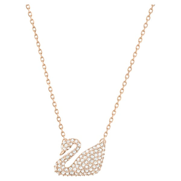 Swan necklace Swan, White, Rose-gold tone plated