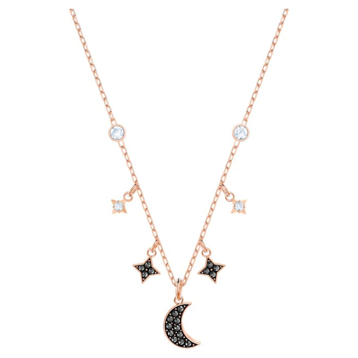 Swarovski Symbolic necklace Moon and star, Black, Rose-gold tone plated