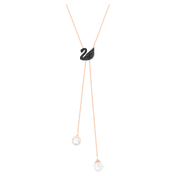 Swarovski Iconic Swan Y Necklace Black, Rose-gold tone plated
