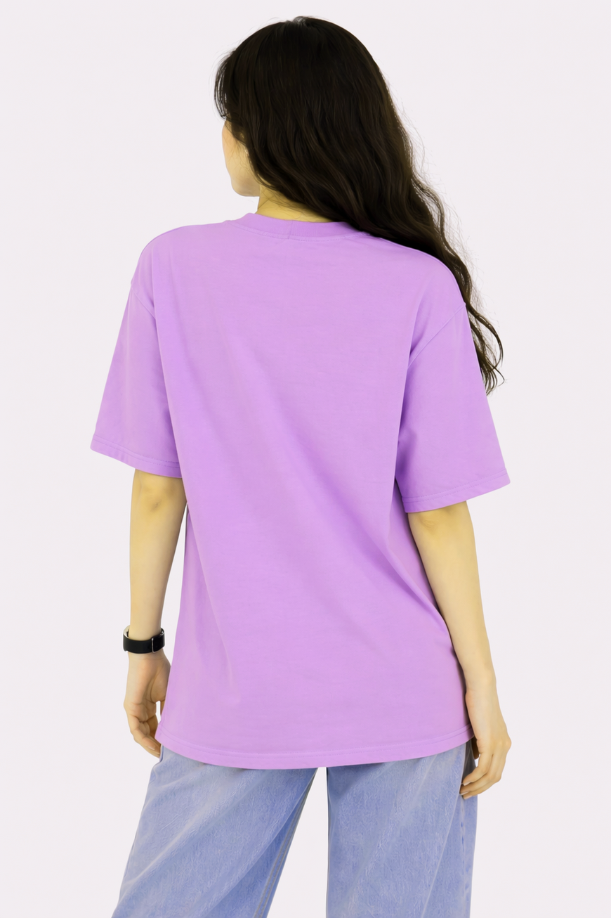 Lavender casual oversized t shirt women relaxed streetwear fit back view