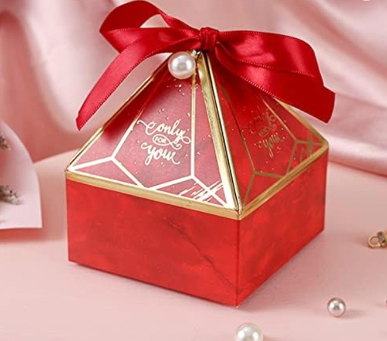 Red Gem with Ribbon Party Favor Box