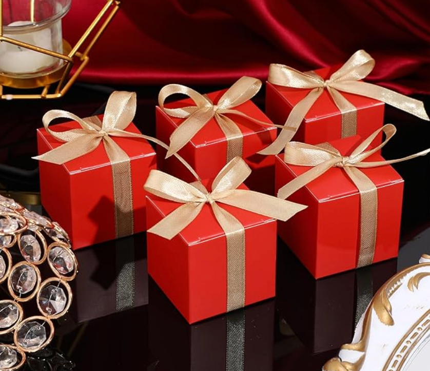 Favor Candy Boxes with Gold Ribbon