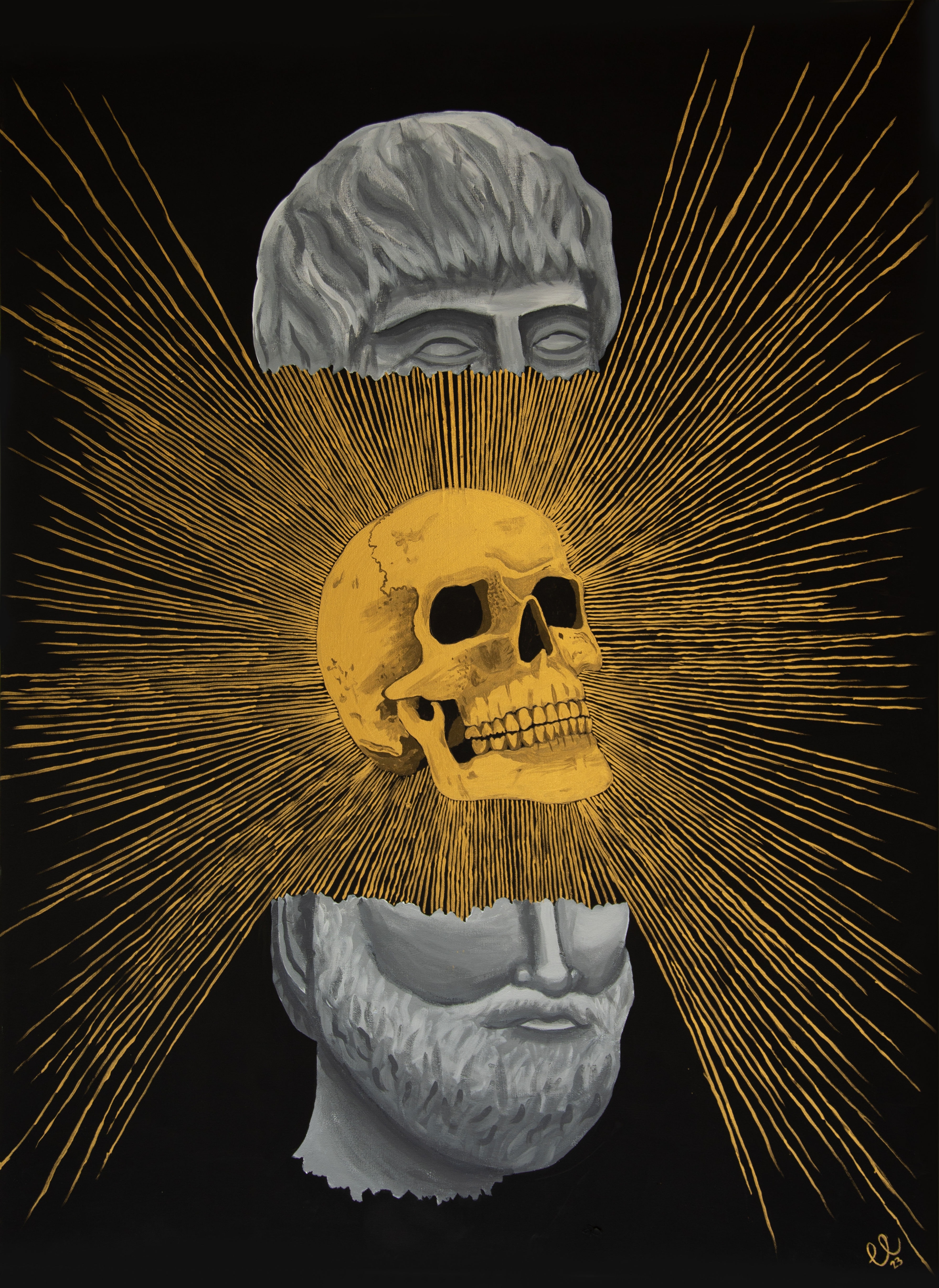 Bust of Aristotle Golden Skull Print
