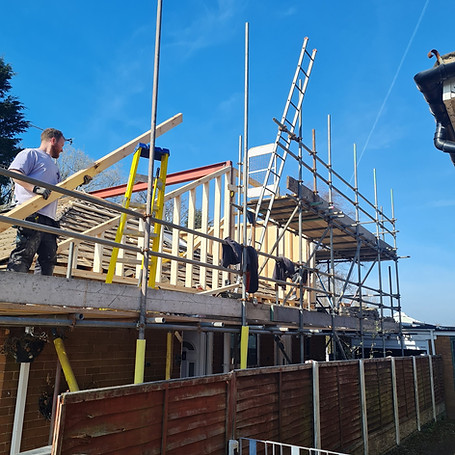 Construction site with scaffolding on a building under renovation