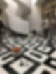 Professional floor buffer being used to restore a patterned black and white marble floor