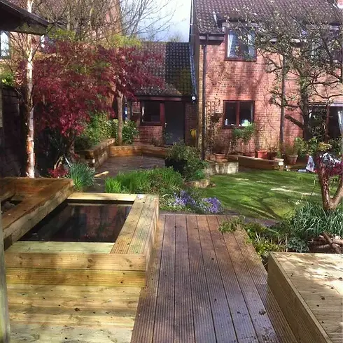 Garden with wooden deck