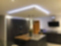 A kitchen with ceiling light