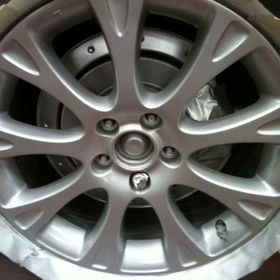 A close-up of alloy wheels