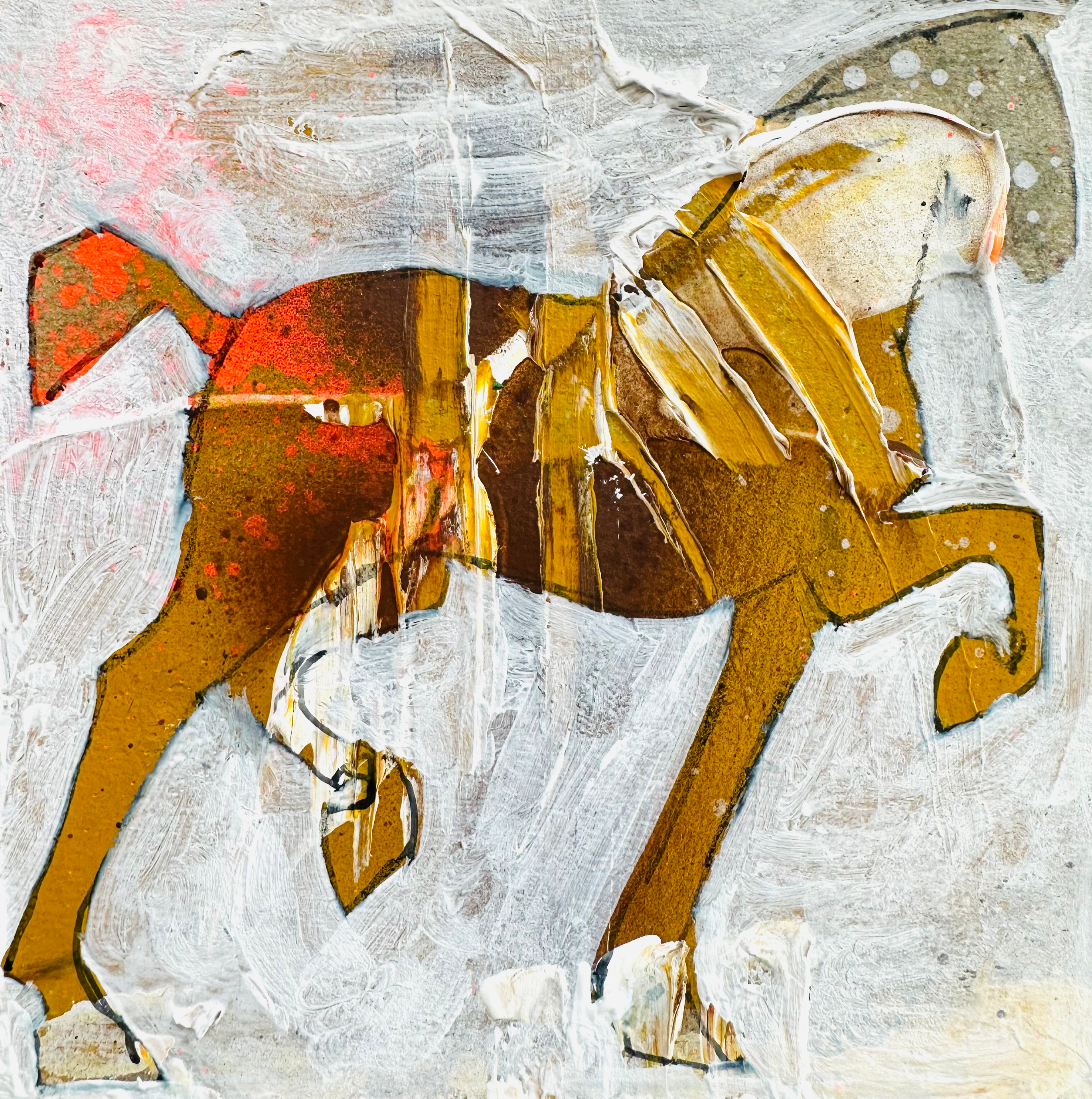 Oker en wit stoer paarden schilderijtje