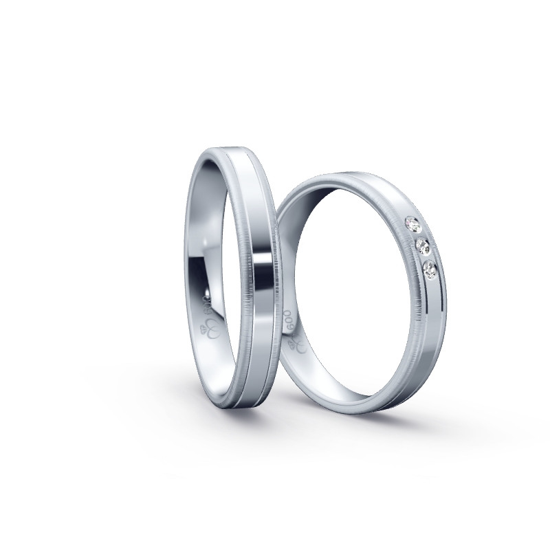 Miniaturbild: Trauringe TL2399 - Platin (Poliert / Quermatt) mit 3 Brillanten