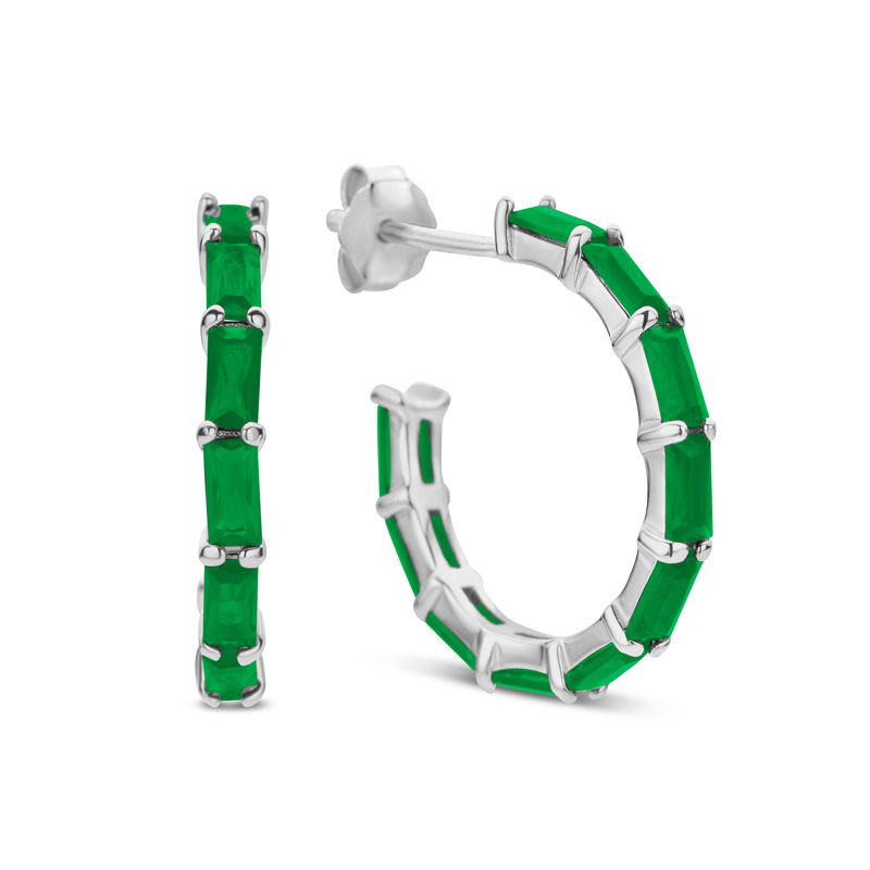 Miniaturbild: Ohrstecker Creolen mit 20 Zirkonia in Baguetteschliff Silber 925/- TL51037