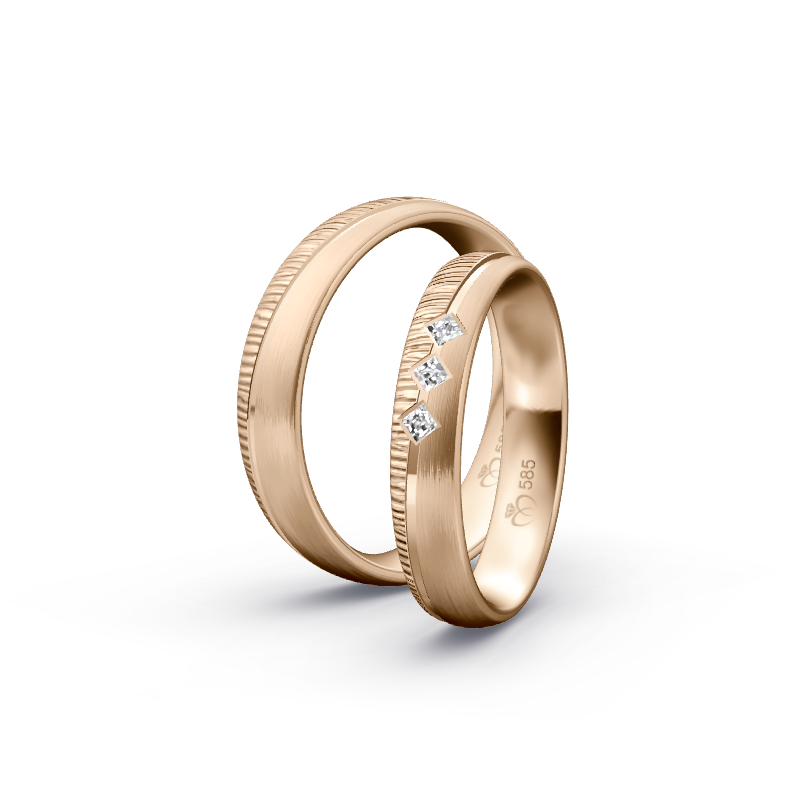 Miniaturbild: Trauringe TL9738 - Roségold (Quermatt grob / poliert) | Eheringe aus Gold
