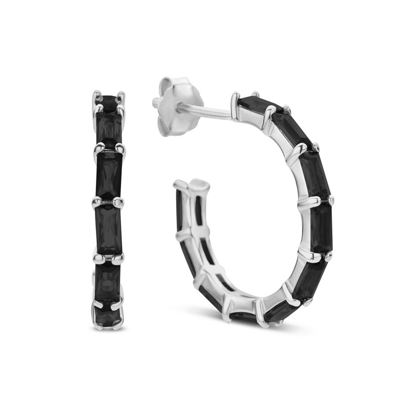 Miniaturbild: Ohrstecker Creolen mit 20 Zirkonia in Baguetteschliff Silber 925/- TL51037