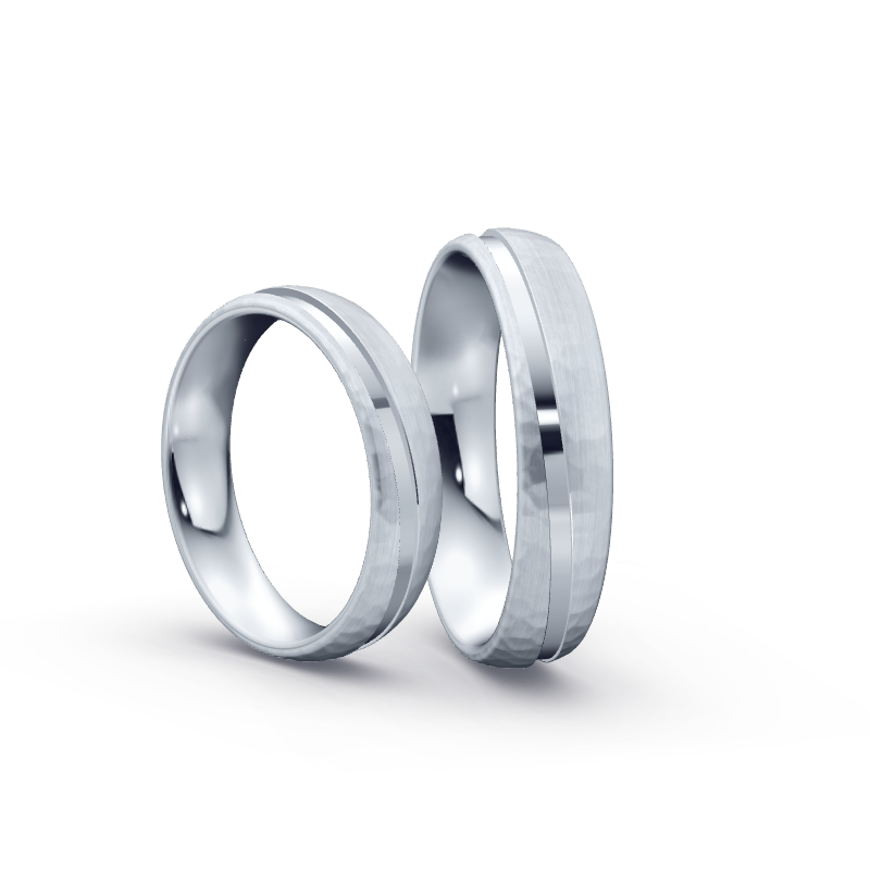 Miniaturbild: Trauringe TL9268 - Platin (Hammerschlag matt) mit 3 Prinzess